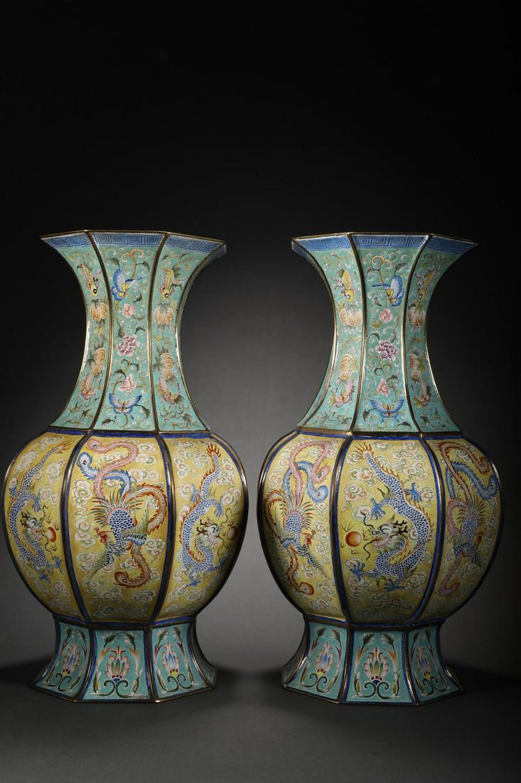 A PAIR OF CHINESE ENAMEL FLOWER VASES (1 of 9)
