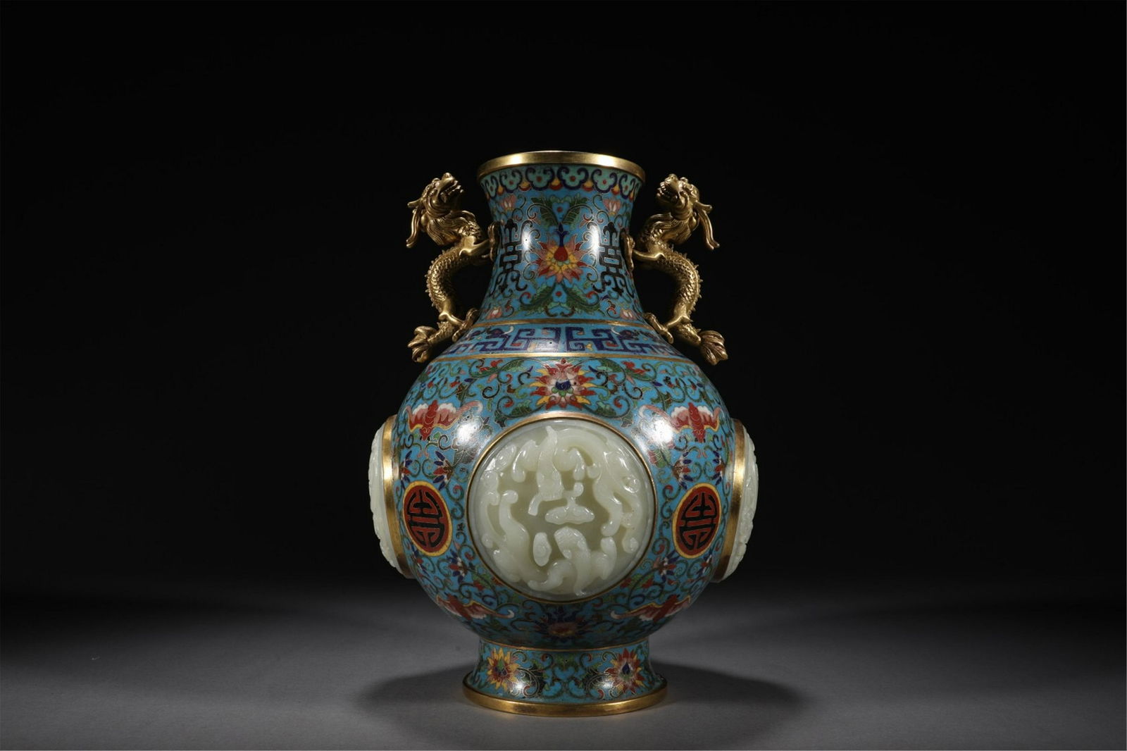 A CHINESE CLOISONNE INLAID JADE ENTWINE BRANCHES VIEWS VASE (1 of 9)