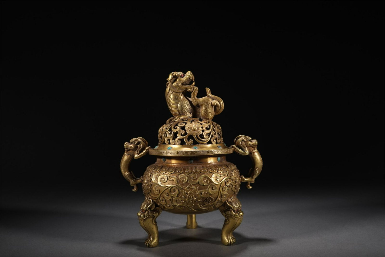 A CHINESE GILDING TRIPOD CENSER (1 of 9)