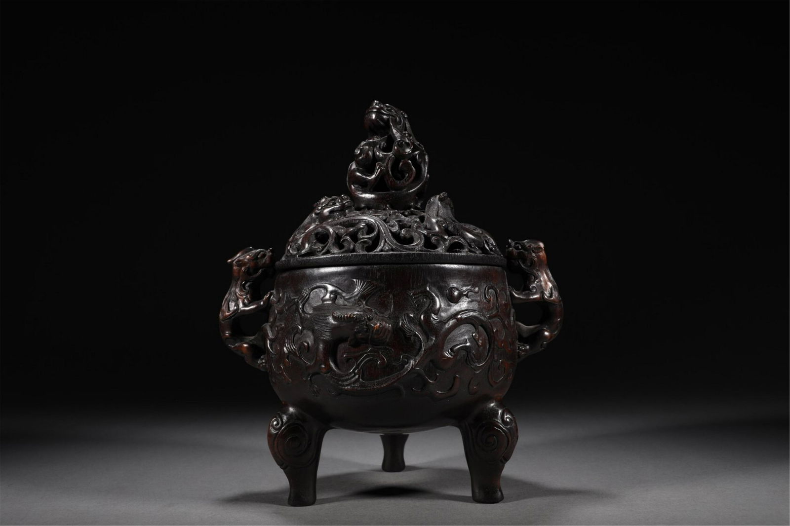 A CHINESE ZITAN DRAGON PATTERN CENSER (1 of 9)