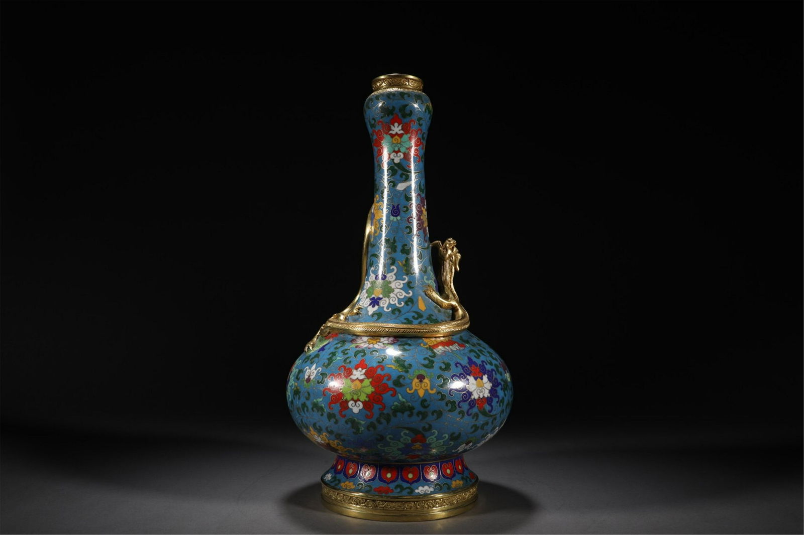 A CHINESE CLOISONNE ENTWINE BRANCHES DRAGON PATTERN VIEWS VASE (1 of 9)