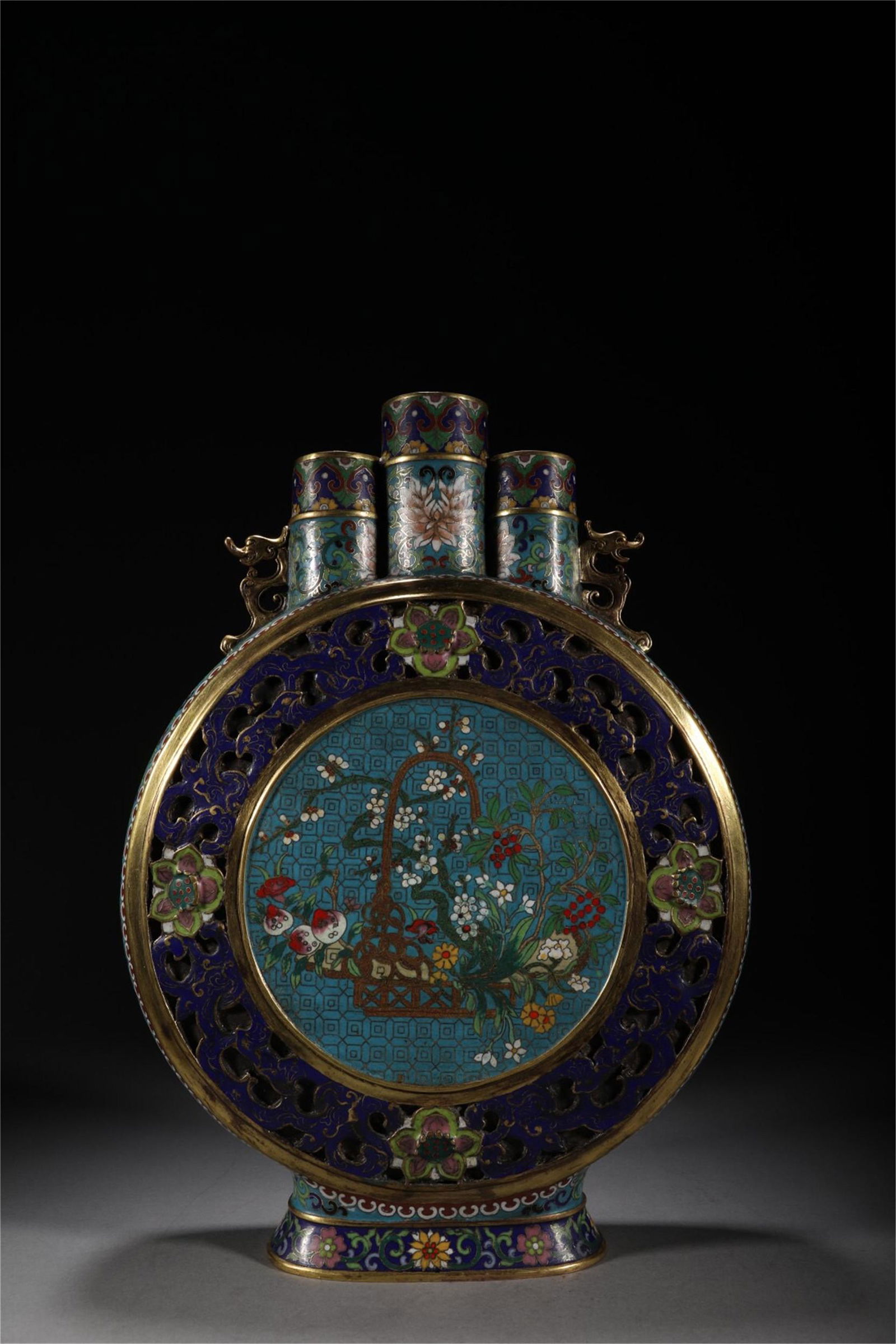 A CHINESE CLOISONNE LOTUS FLOWERS FLASK MOON VASE (1 of 9)