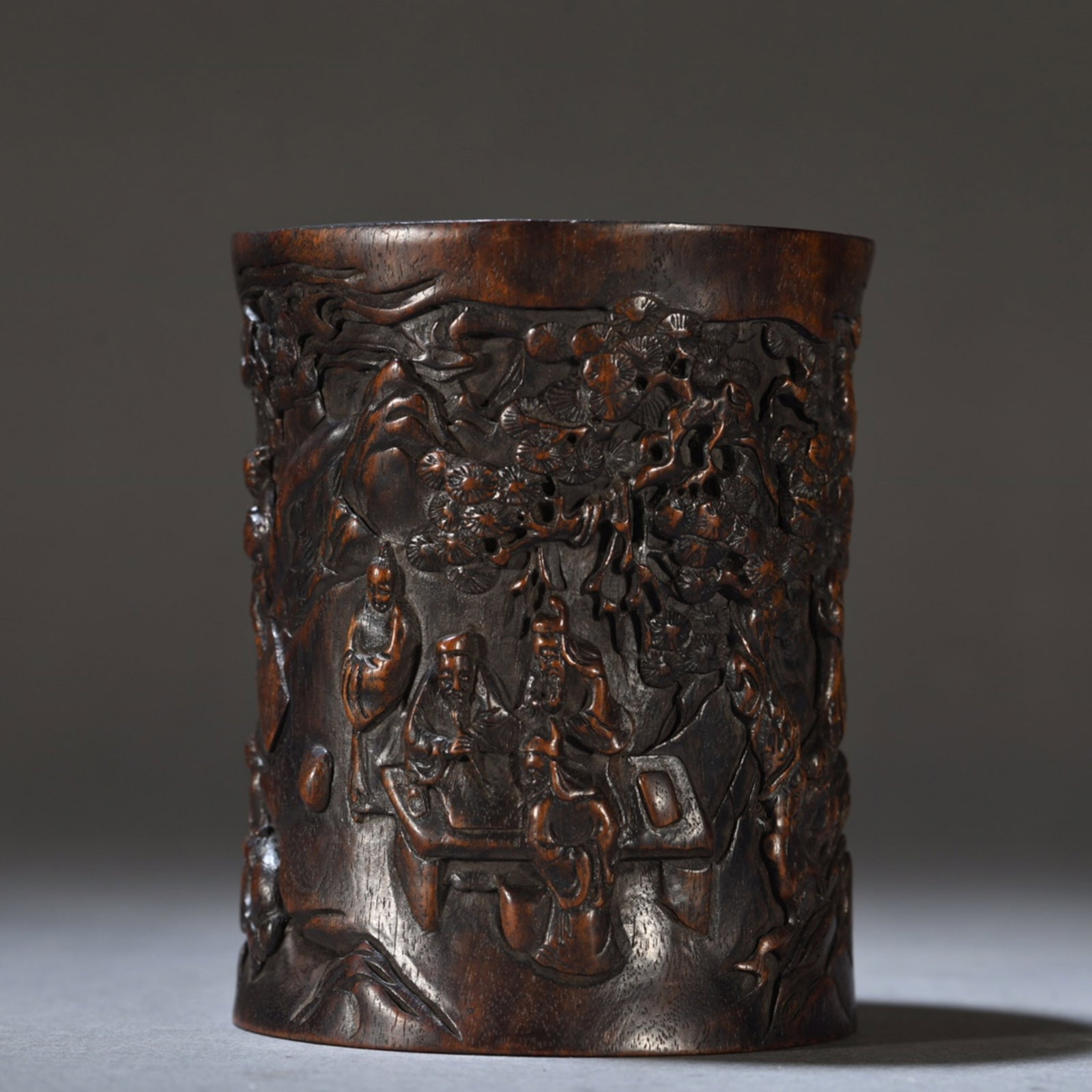 Carved Hardwood Brush Pot: Carved Hardwood Brush Pot Dimensions: Ht.10.3cm Wd.8.5cm Wt.290g