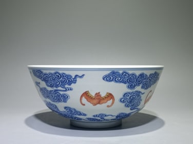 A Chinese Iron-Red Glazed Blue and White Porcelain Bowl