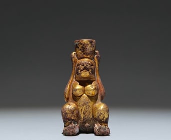 A Chinese Gilt Bronze Bear Statuette Lamp