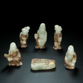 A Set of Chinese Carved Jade Figure of Chest Players
