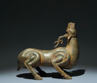 A Chinese Bronze Deer Decoration