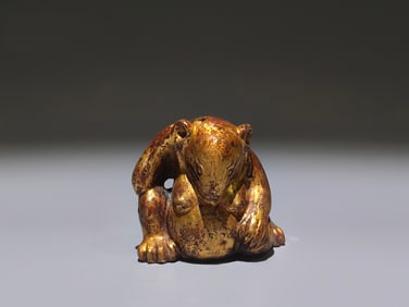 A Chinese Gilt Bronze Bear Statuette Paper Weight