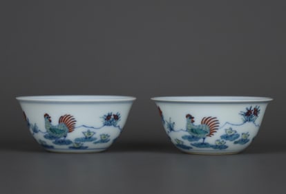 A Pair of Chinese Dou-Cai Glazed Porcelain Cups