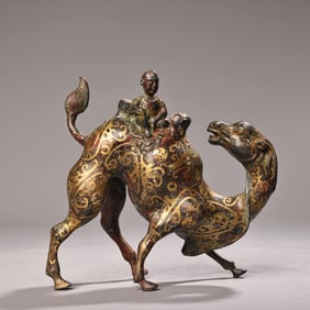A Chinese Gilt Bronze Camel with Rider