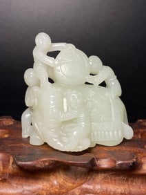 A Chinese Carved Jade Elephant and Boys Decoration