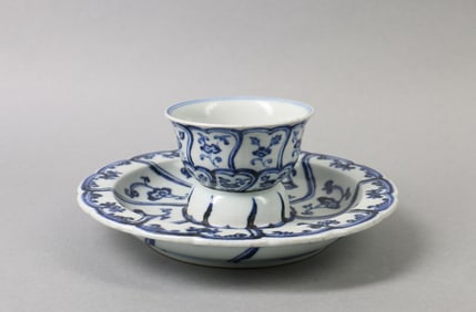 Chinese Blue and White Porcelain Cup with Saucer