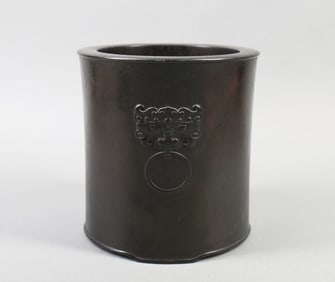 A Chinese Carved Hardwood Brush Pot
