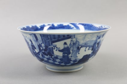 A Chinese Blue and White Porcelain Bowl of Figures Story