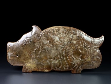 A Chinese Carved Jade Pig Pendant