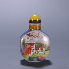 A Chinese Carved Peking Glass Snuff Bottle with Inside Painting