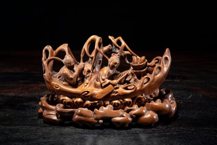 A Chinese Carved Hardwood Boat
