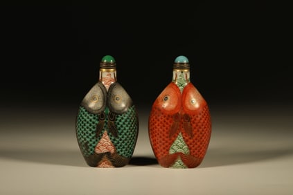 A Pair of Chinese Famille-Rose Porcelain Snuff Bottles