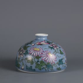 A Chinese Blue Ground Famille-Rose Porcelain Vase