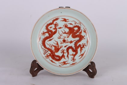 A Chinese Iron-Red Glazed Porcelain Plate