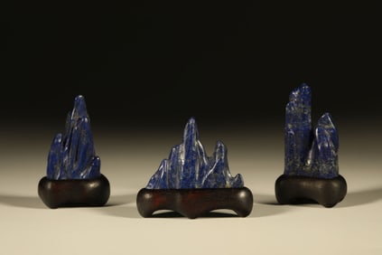 A Set of Three Chinese Carved Lapiz Lazuli Decorations