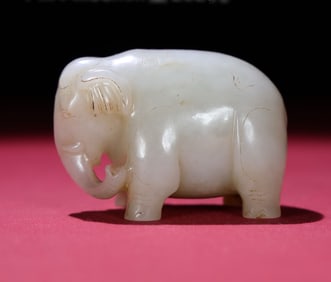 A Chinese Carved Jade Elephant Statuette