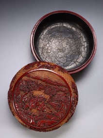 A Chinese Carved Tixi Lacquer Round Box with Lid