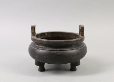 A Chinese Bronze Incense Burner with Double Ears