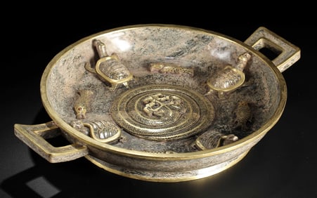 A Chinese Carved Jade Double-Handle Plate