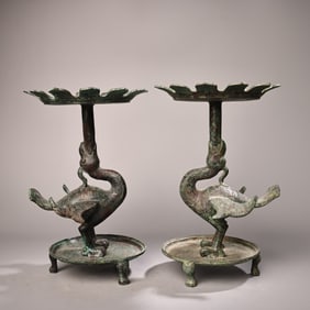 A Pair of Chinese Bronze Lamps
