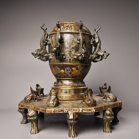 A Chinese Gilt Bronze Seismograph