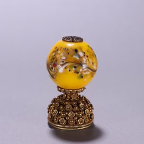 A Chinese Gilt Silver Hat Top with Peking Glass Bead