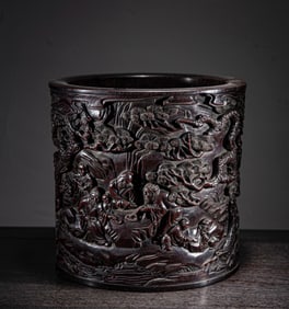A Chinese Carved Hardwood Brush Pot
