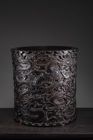A Chinese Carved Hardwood Brush Pot