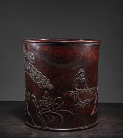 A Chinese Carved Hardwood Brush Pot