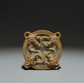 A Chinese Bronze Dragons Pendant