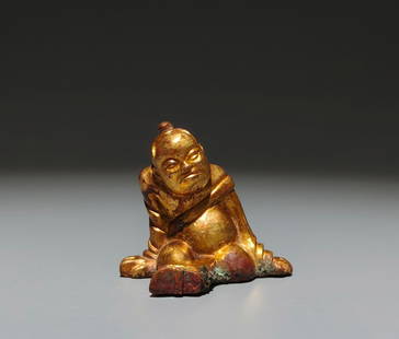 A Chinese Gilt Bronze Figure: Ht. 5cm, Lg. 5.5cm, Wd. 3.5cm