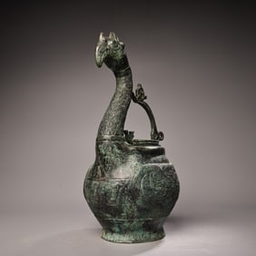 A Chinese Bronze Bird Wine Pot