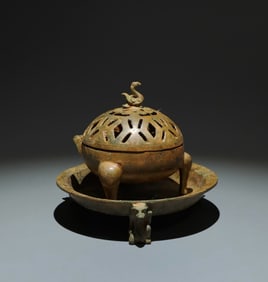 A Chinese Bronze Incense Burner with Stand