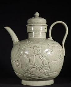 A Chinese Yue-Type Celadon Glazed Porcelain Wine Pot