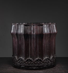 A Chinese Carved Hardwood Brush Pot