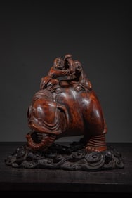 A Chinese Carved Bamboo Elephant and Boys Decoration