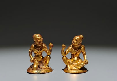 A Pair of Chinese Gilt Bronze Figures