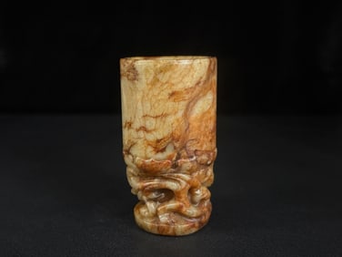 A Chinese Carved Jade Dragon and Phenix Cup