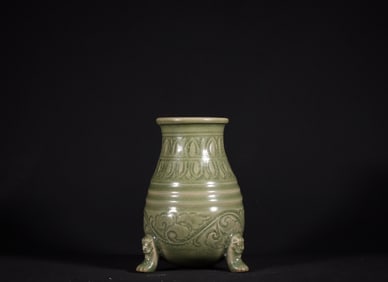 A Chinese Yaozhou-Type Celadon Glazed Porcelain Vase