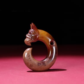 A Chinese Carved Jade Phenix Ring Pendant