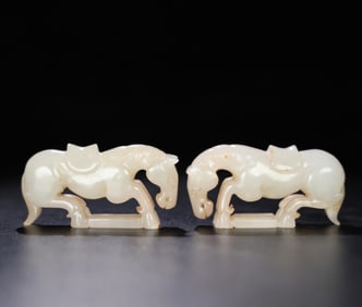 A Pair of Chinese Carved Jade Horse Statuettes