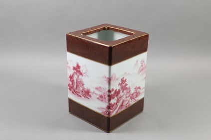 A Chinese Glazed Porcelain Square Brush Pot