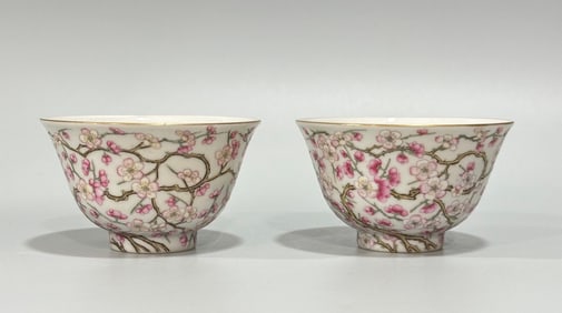 A Pair of Chinese Enamel Glazed Porcelain Cups