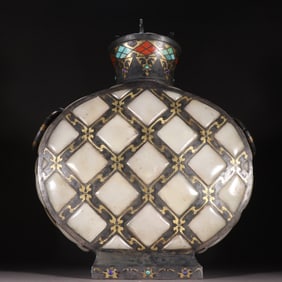 A Chinese Bronze and Gold-Silver-Inlaid Moon Flask